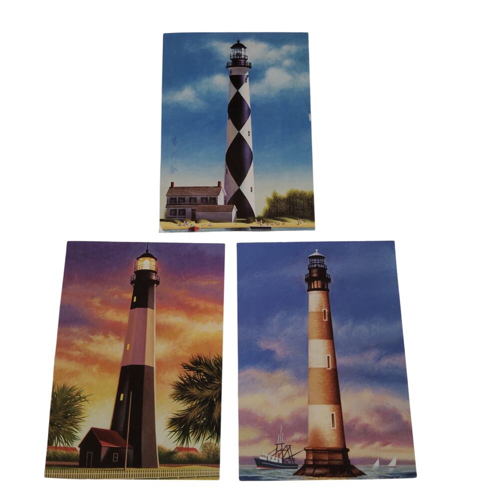 3 Vintage USPS Lighthouse Postcards Cape Lookout Morris Island Tybee 23c